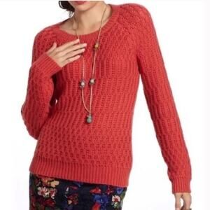 Anthropologie Sparrow Hamilton Cottage Wool Blend Crew Neck Red Orange Sweater